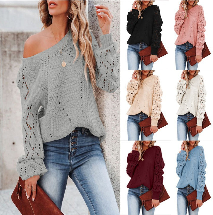 Knit sweater for women with openwork pattern and voluminous sleeves Lune London