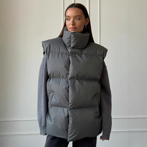 Ladies padded vest with high collar and pockets Amarae