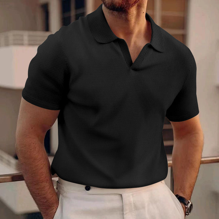 Men's polo with structured fabric and modern V-neck Lune London
