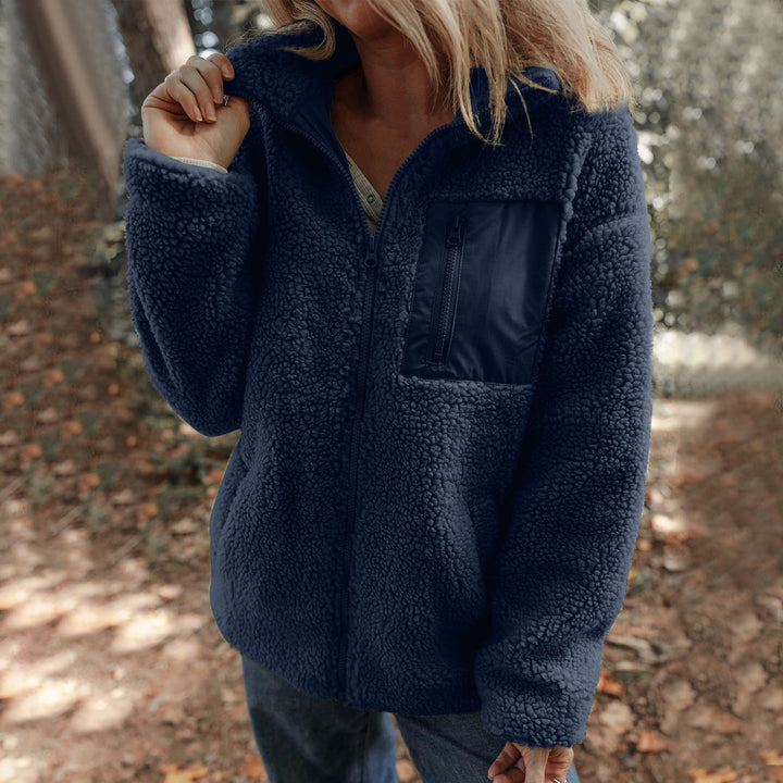 Fleece jacket for women with high collar and practical breast pocket Lune London