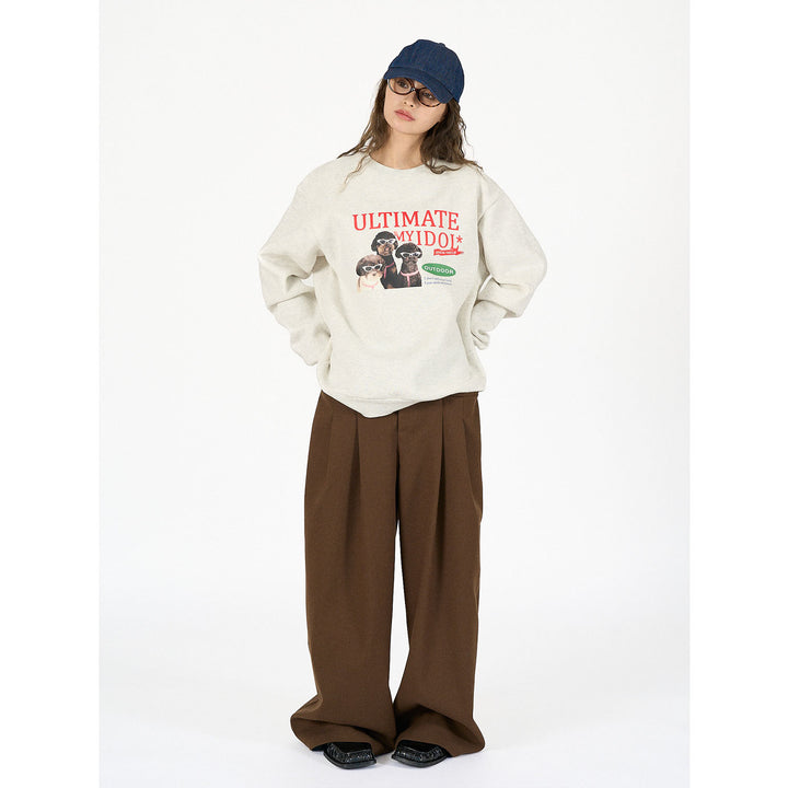 Ladies Cozy Cotton Blend Sweatshirt with Dog Photo Print and Ribbed Cuffs