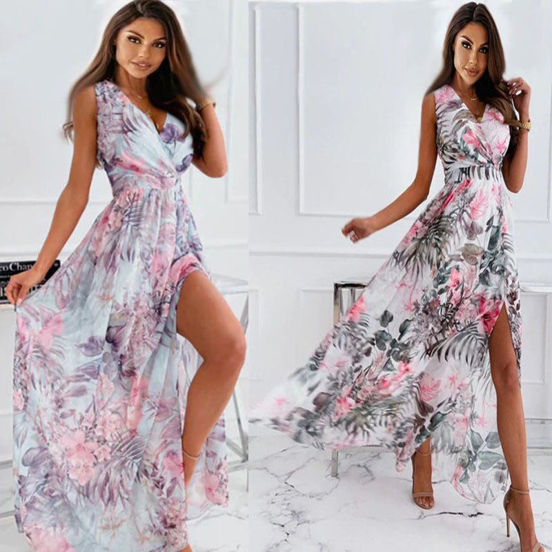 Ladies Floral High Slit Maxiluxe Dress