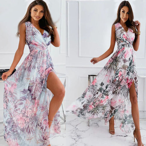 Ladies Floral High Slit Maxiluxe Dress