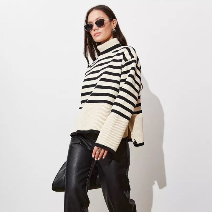 Women's comfortable turtleneck sweater with classic stripes and trendy details Lune London