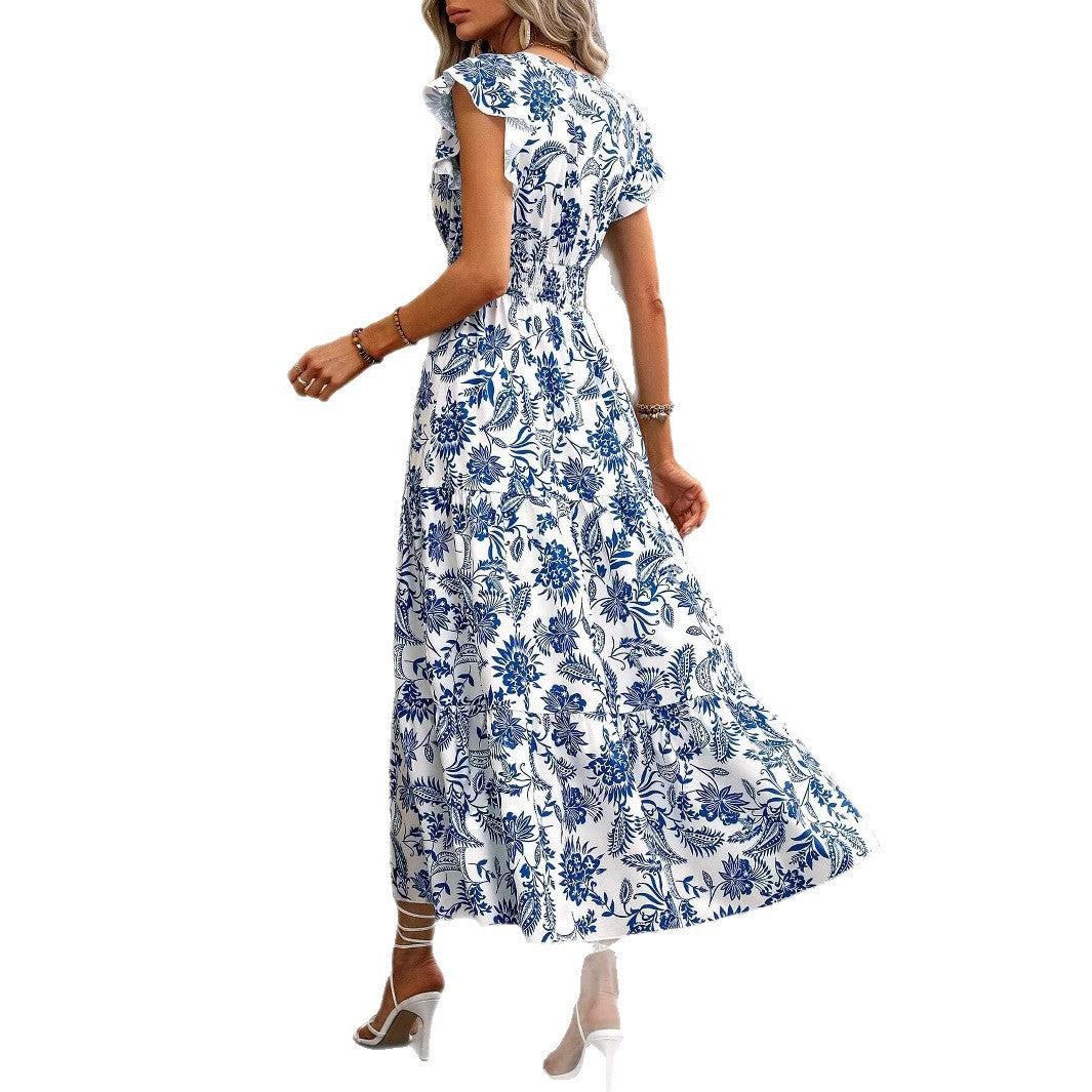 Lune London floral print high slit maxi dress for women
