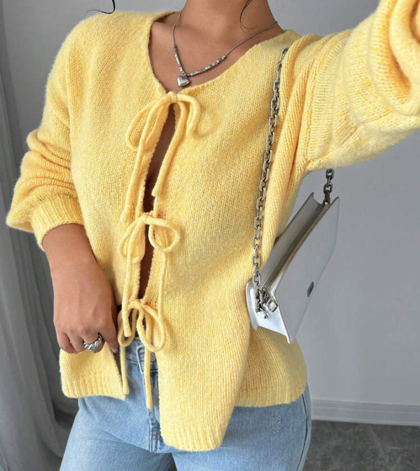 Oversized knit sweater for women with decorative lace detail Lune London