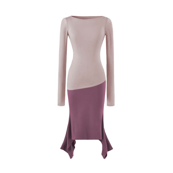 Women Figure-Hugging Midi Dress with Asymmetrical Hem and Panel Design Amarae