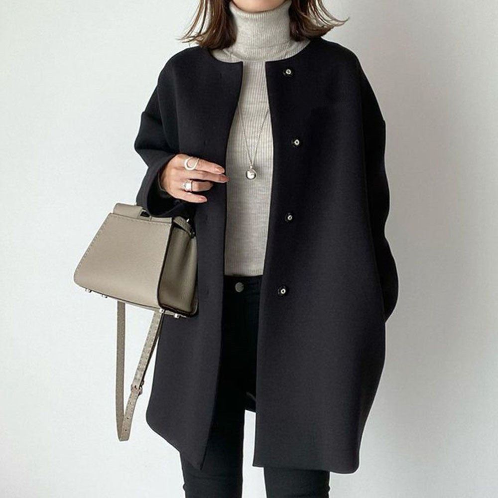 Ladies Elegant Oversized Wool Coat with Double Button Closure and Side Pockets Amarae