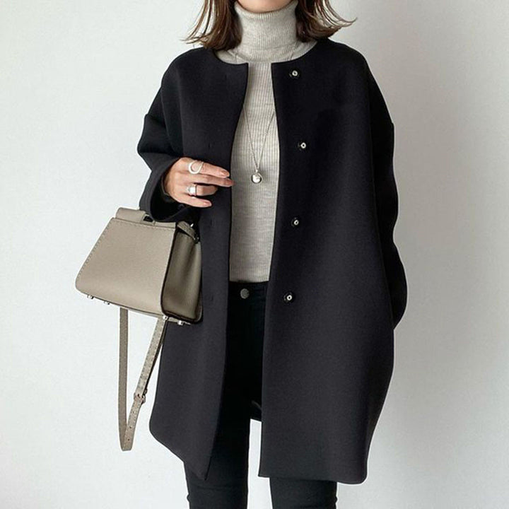 Ladies Elegant Oversized Wool Coat with Double Button Closure and Side Pockets Amarae