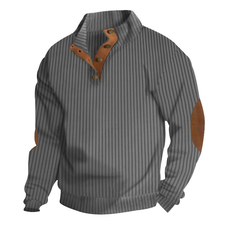 Elegant knit sweater for men with lapel collar and leather appliques Lune London