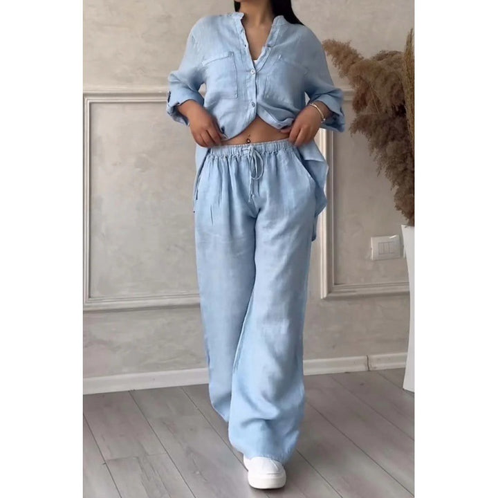 Women's Wide Linen Blend Pants with High Elastic Waistband, Drawstring and Palazzo Silhouette Amarae
