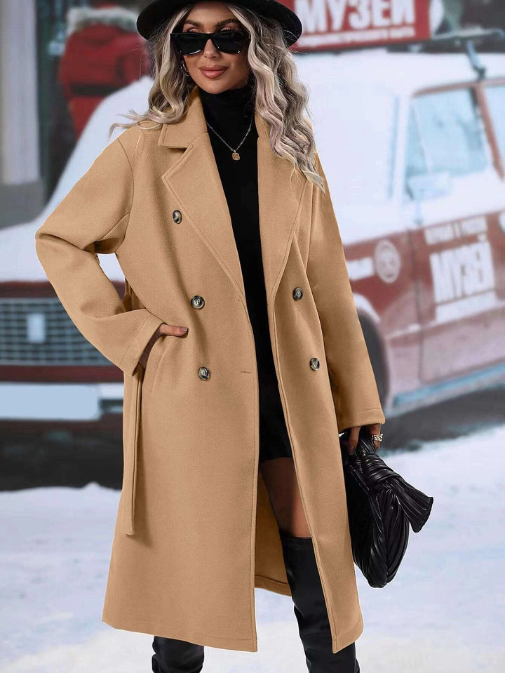 Ladies Elegant wool coat with double-breasted buttoning and practical tie belt Amarae