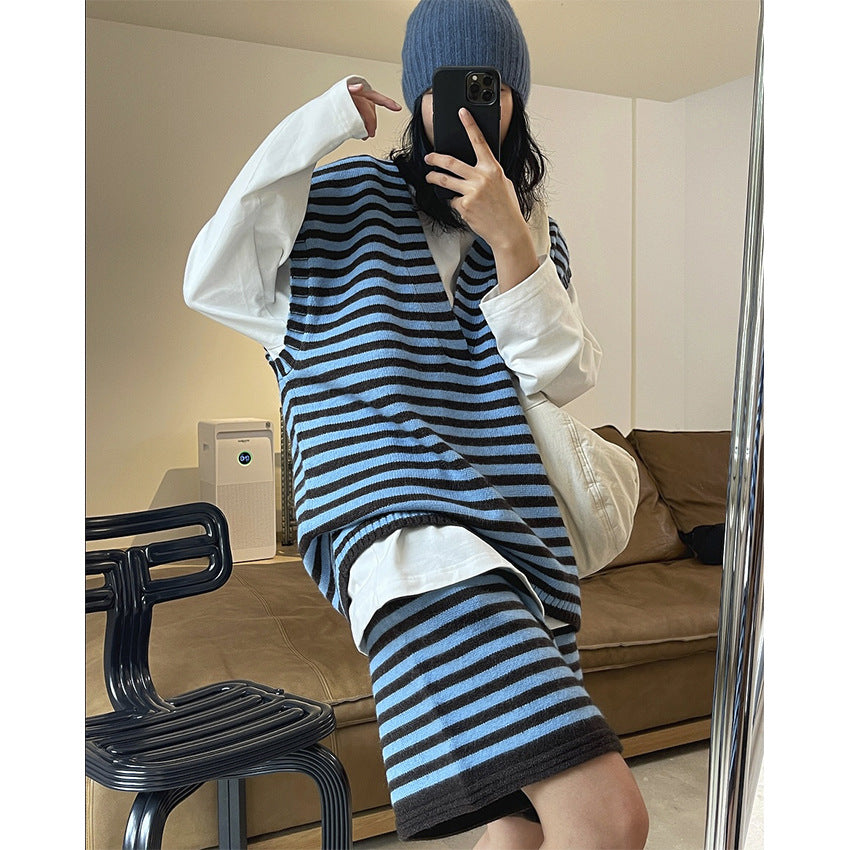Women's Striped Knit Shorts with High Waist and Drawstring Amarae
