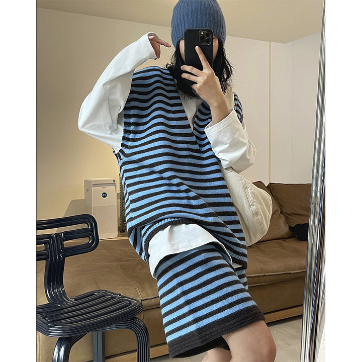 Women's Striped Knit Shorts with High Waist and Drawstring Amarae