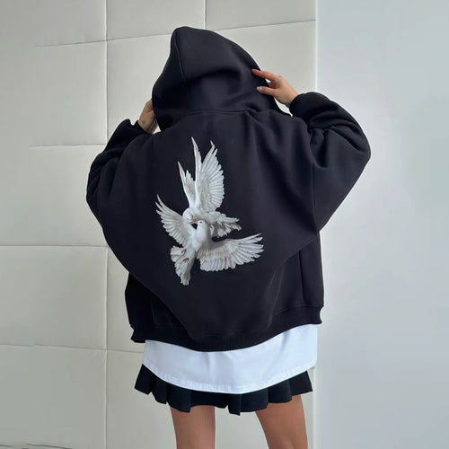 Women's hoodie with creative bird pattern and casual fit Amarae
