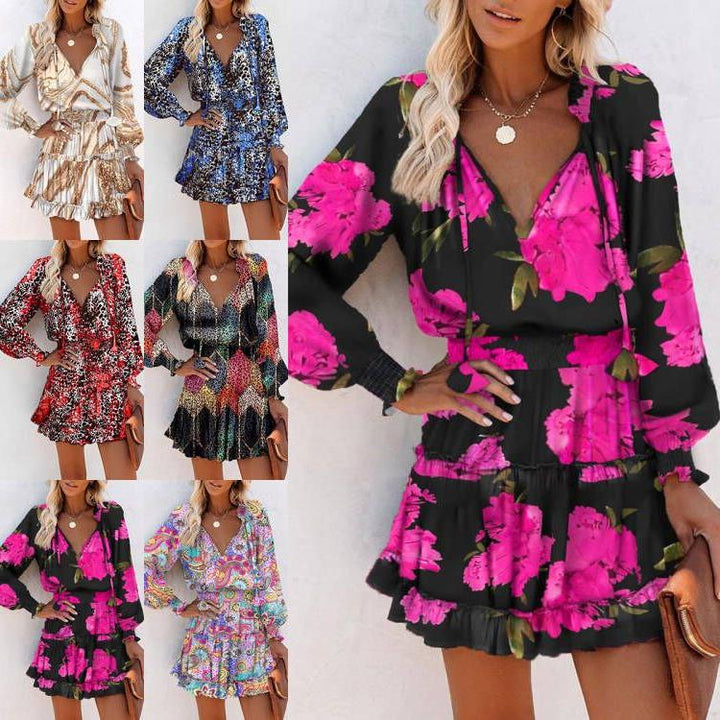 Ladies mini playful dress with colorful pattern and flounced details Lune London