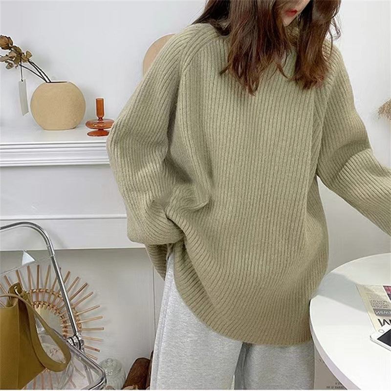Sweater en maille épaisse pour femme avec col haut et design de côtes texturées Chic & Stil