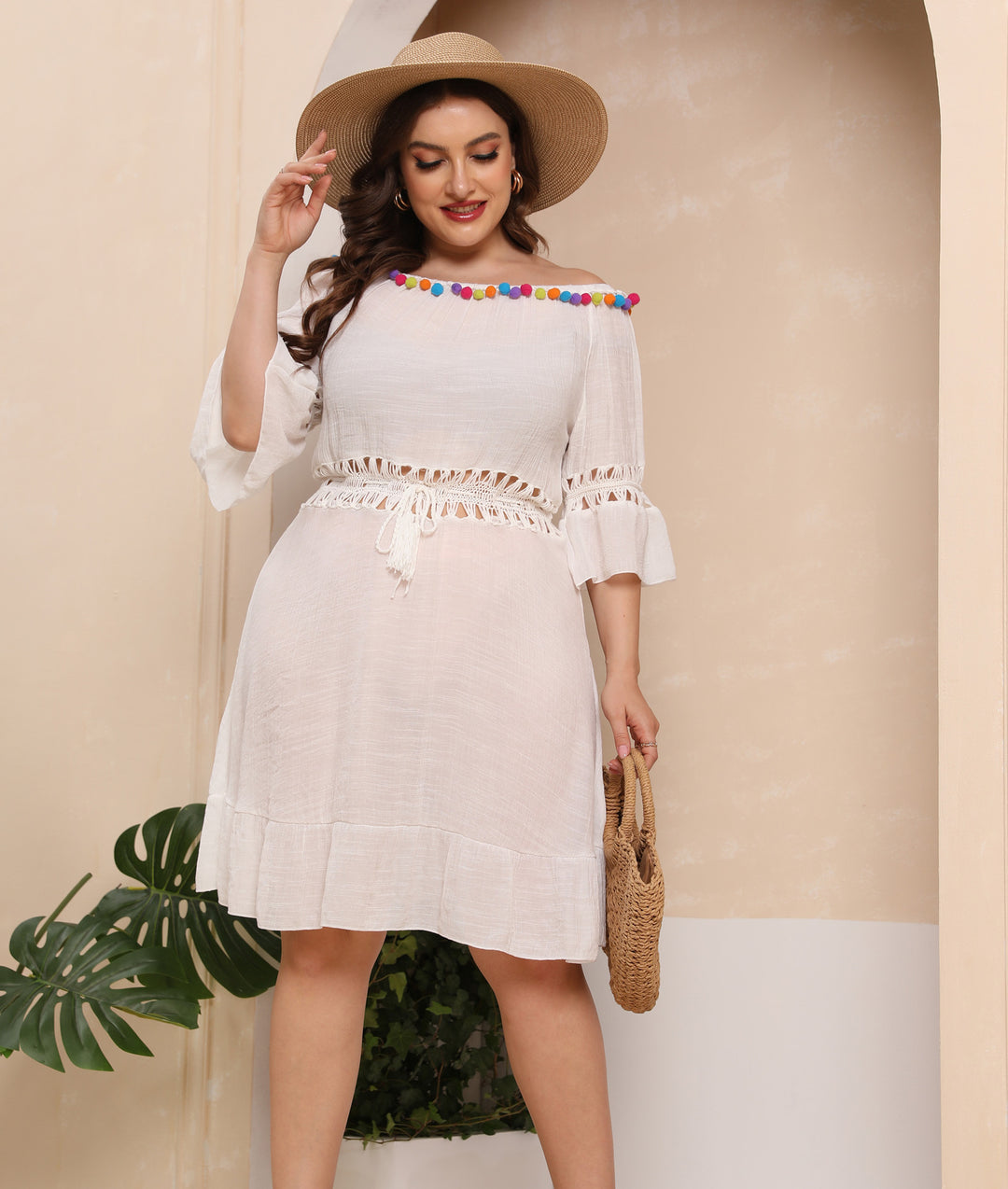 Cut-out beach dress with off-the-shoulder for women Lune London