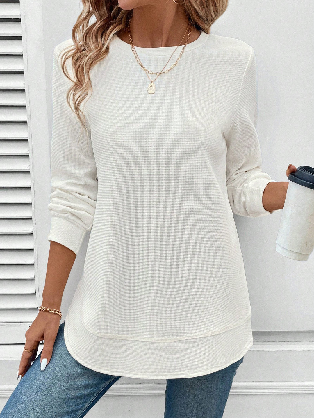 Casual long sleeve T-shirt for women with textured design Lune London