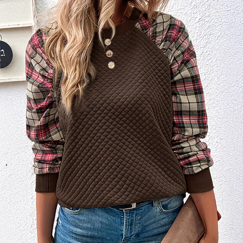 Sweatshirt pour femmes avec structure en grille et manches à carreaux Chic & Stil