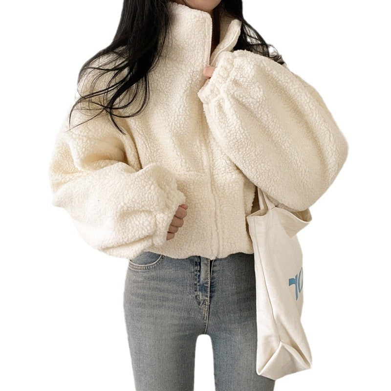 Women's cozy fleece jacket with high collar and zipper Lune London