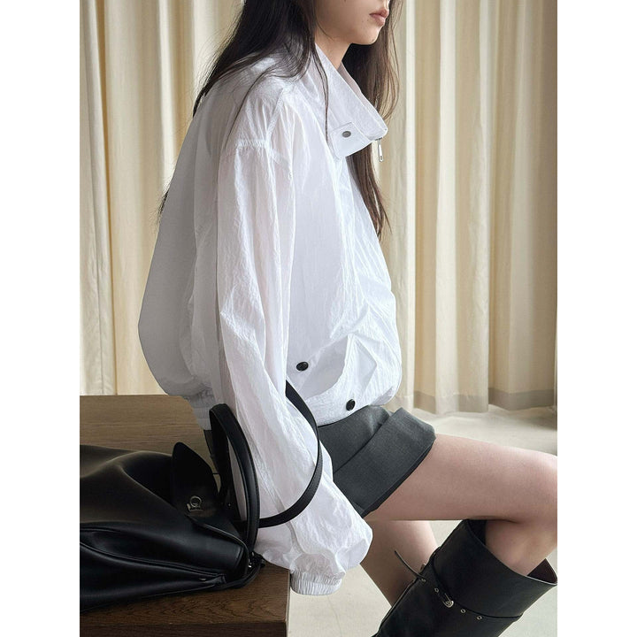 Women Light Oversize Packable Shell Jacket with Stand-Up Collar and Ribbed Cuffs Amarae