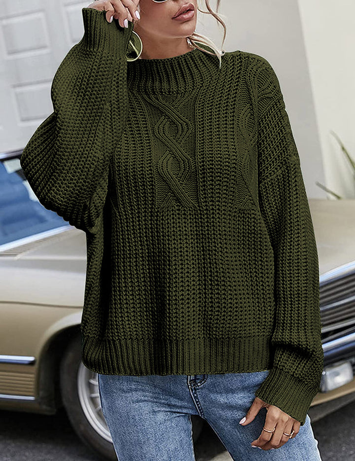 Chunky knit sweater for women with cable design and high collar Lune London
