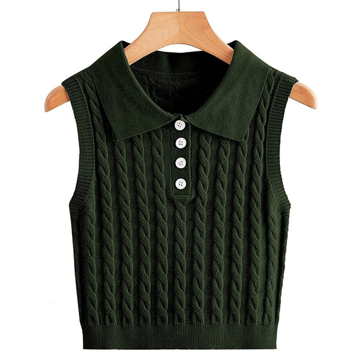 Woman knitted tank top with collar and button details Lune London