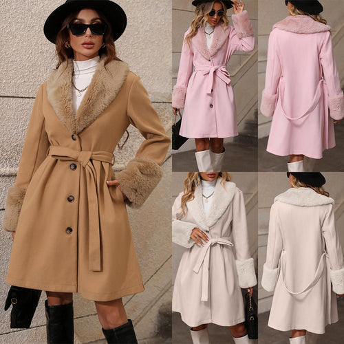 Ladies Elegant Transition Jacket with Soft Collar and Chic Tie Belt