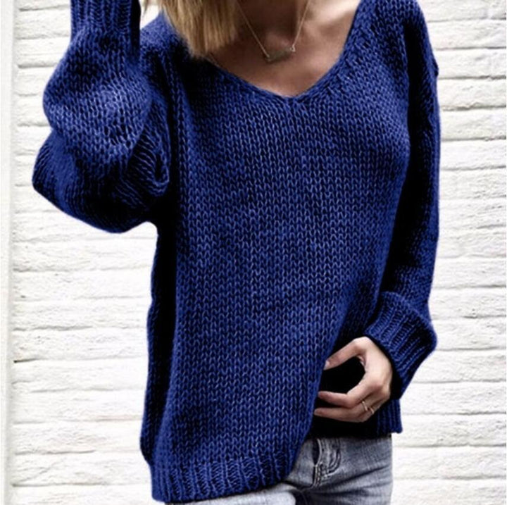 V-neck oversized sweater for women with a loose fit and textured fabric Lune London