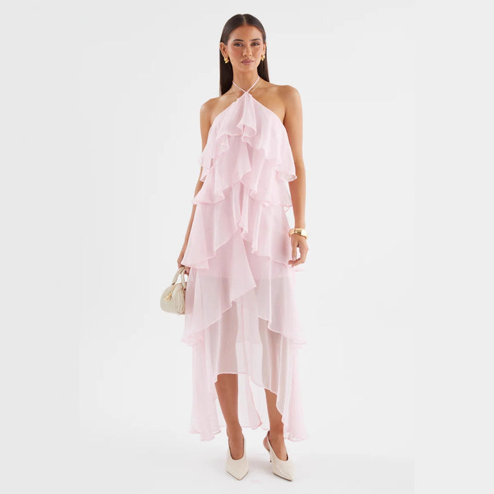 Women's Chiffon Maxi Dress with Multi-Layered Ruffle Details Lune London