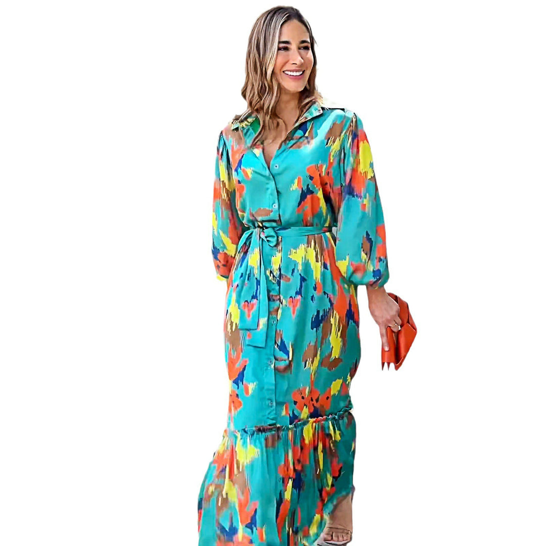 Maxi dress for women with colorful patterns and voluminous sleeves Chic & Stil