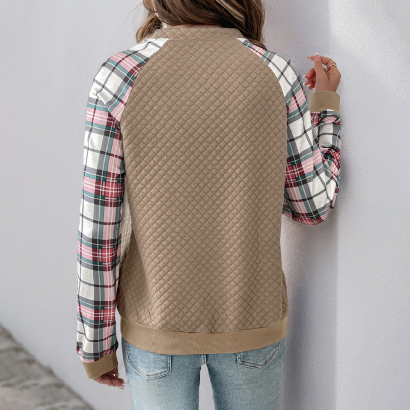 Trendy zip sweatshirt for women with plaid pattern Lune London