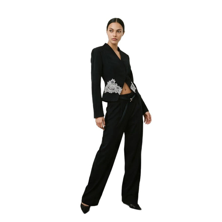 Women's Sculpted Cropped Blazer with Lace Trim and Tailored Silhouette Amarae