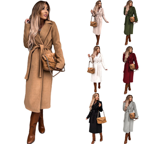 Elegant wool coat for women with a belt and classic lapels Amarae