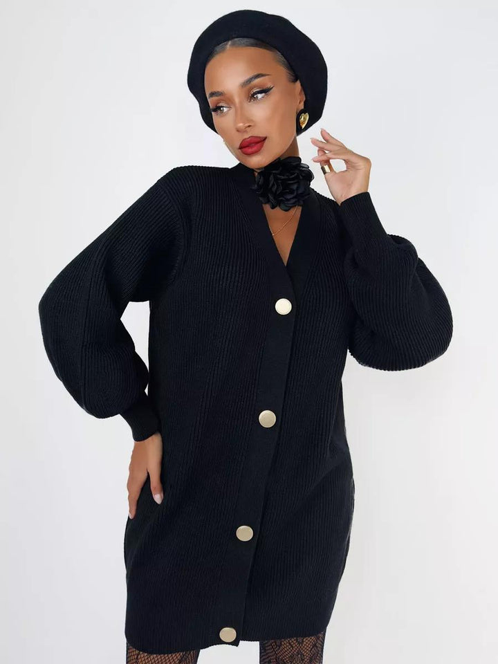 Knitted jacket for women with puff sleeves and button details Lune London