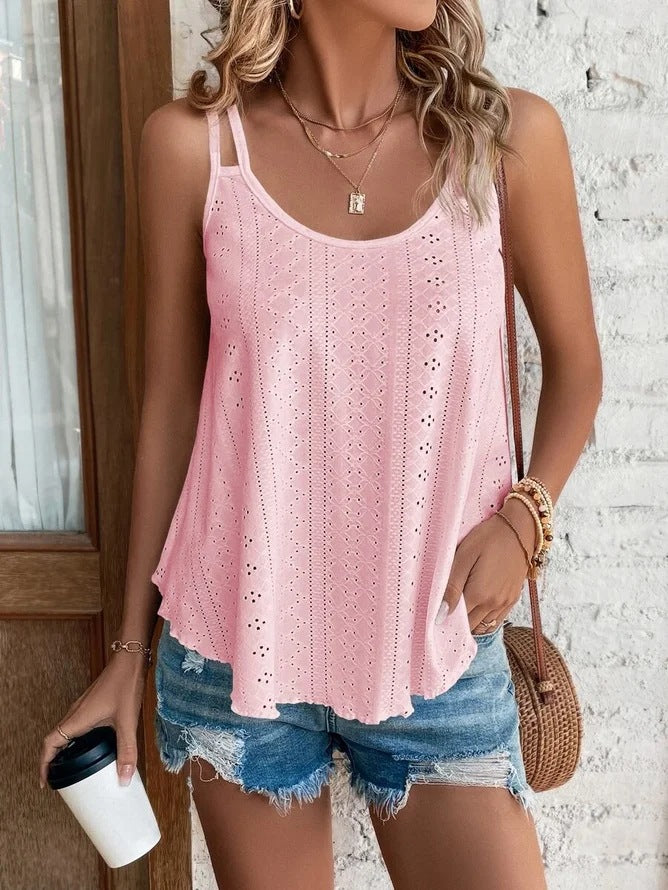 Ladies lightweight summer top with delicate openwork embroidery and adjustable straps Lune London