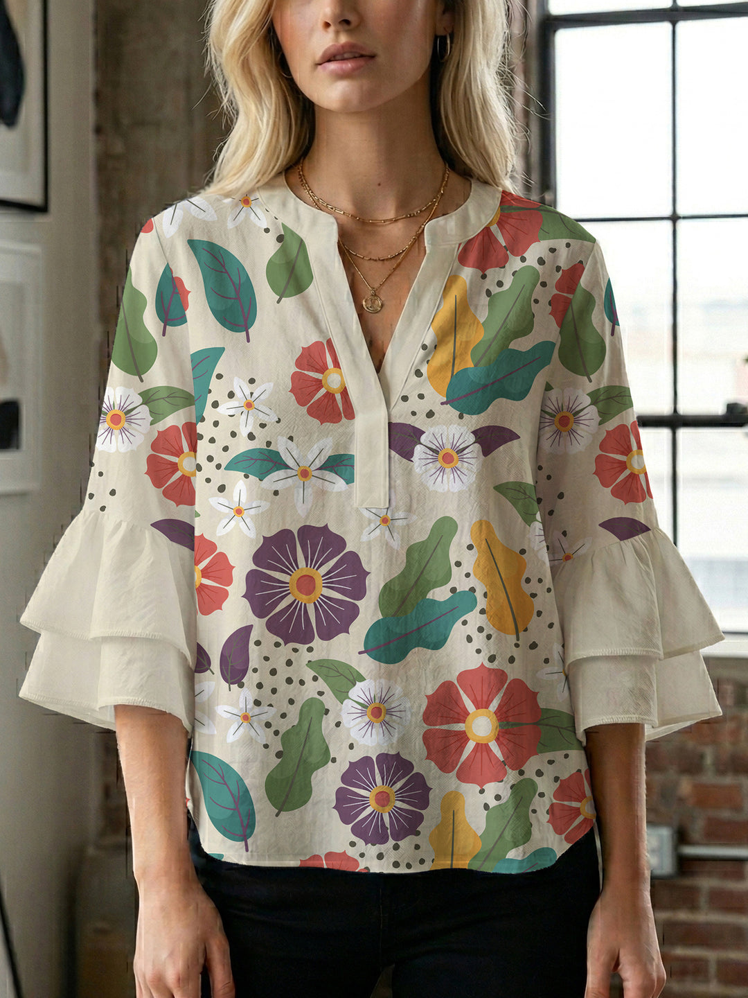 Women's artistic top with ruffled sleeves Lune London