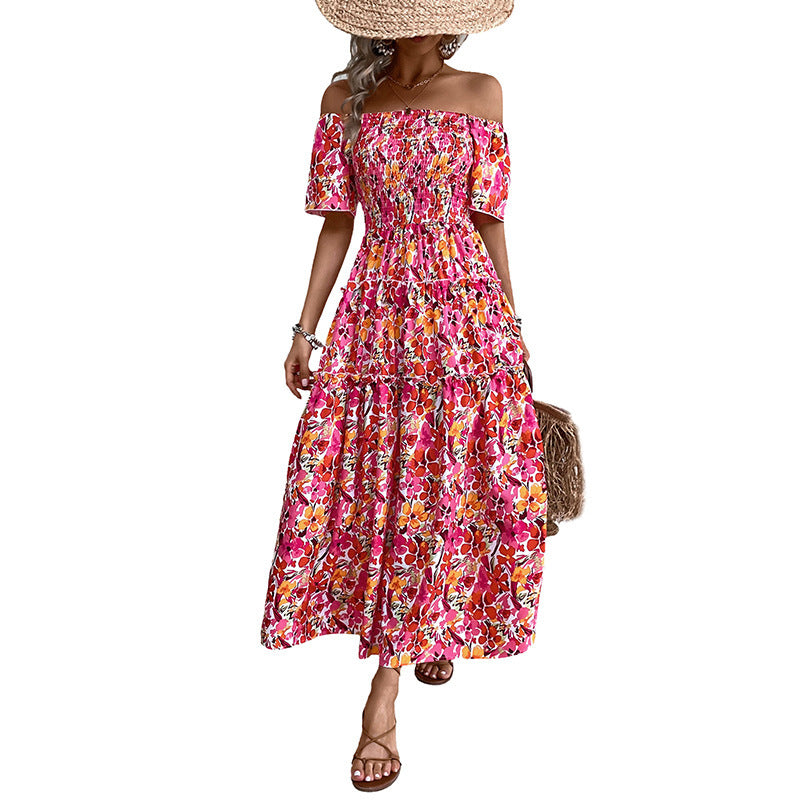 Maxi off-shoulder dress for women with layered ruffle design Lune London