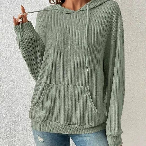 Casual hooded sweatshirt for women with fine ribbed knit and kangaroo pocket Lune London