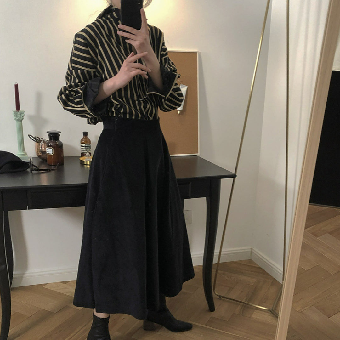 Women Striped Oversized Shirt Blouse with Drop Sleeves and Button Cuffs Amarae