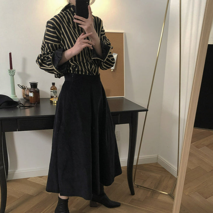 Women Striped Oversized Shirt Blouse with Drop Sleeves and Button Cuffs Amarae