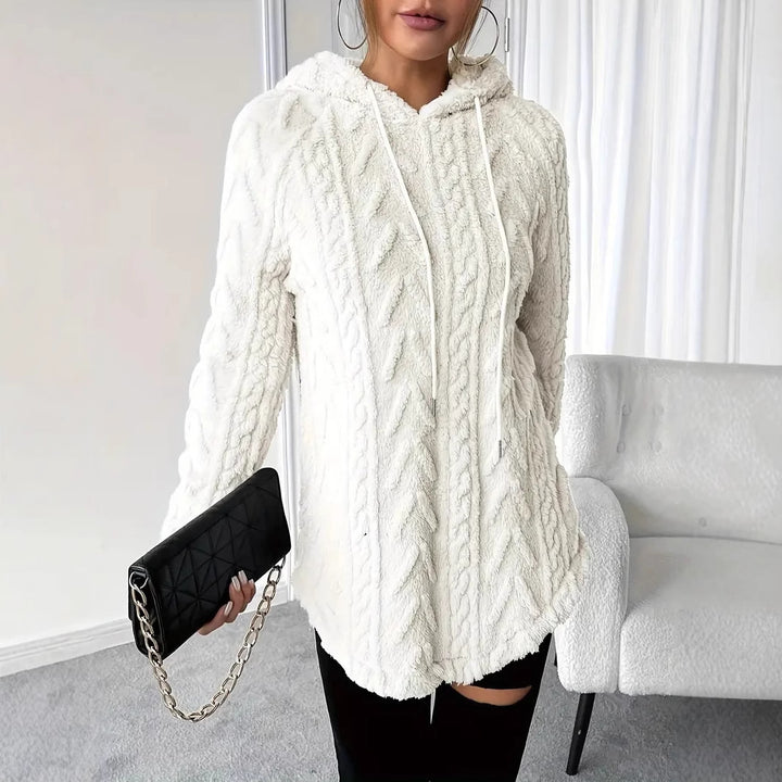 Ladies Plush Hooded Sweater with Braided Design Lune London