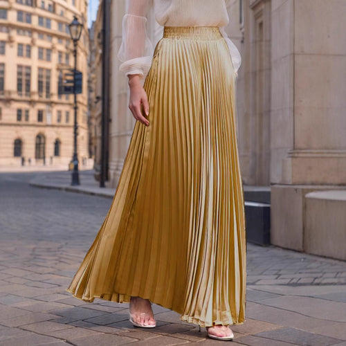 Pleated maxi skirt for women with elastic waist and flowy cut Amarae