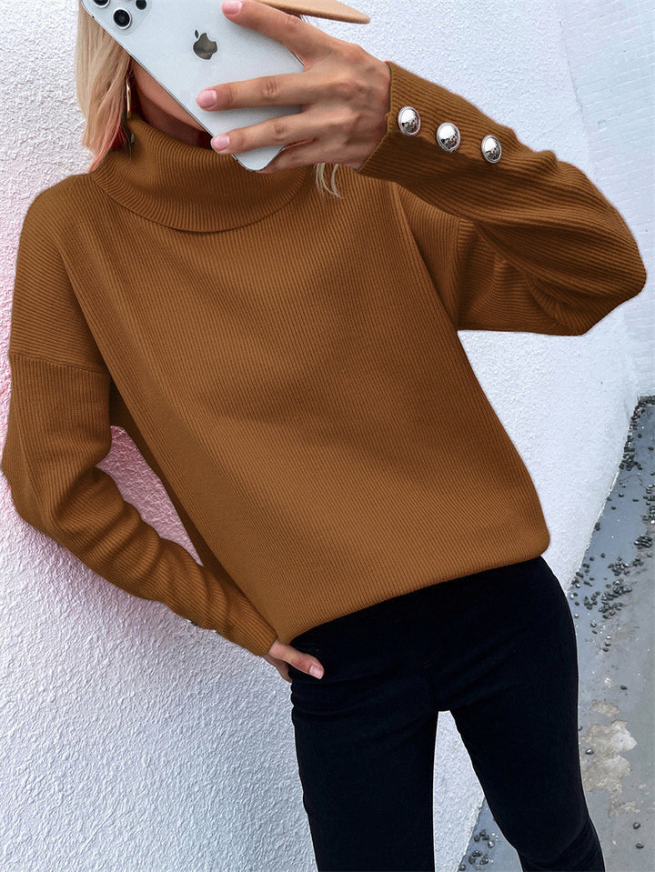 Women’s turtleneck sweater with a textured design and button details Lune London