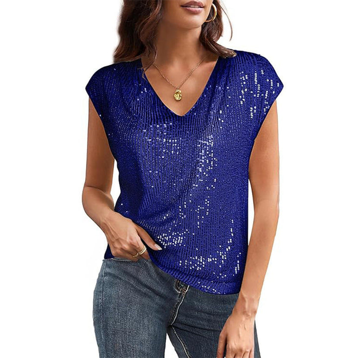Women Sparkling V-Neck Top with Sequins Amarae