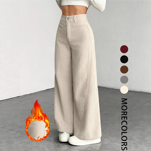 Pantalon en corduroy large pour femmes avec taille haute et coupe longue Chic & Stil