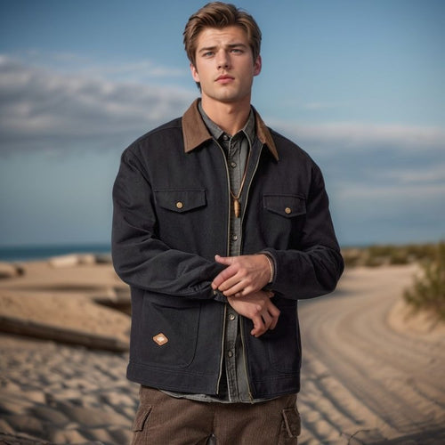 Work jacket for men with a sturdy look featuring functional pockets and reinforced collar Amarae