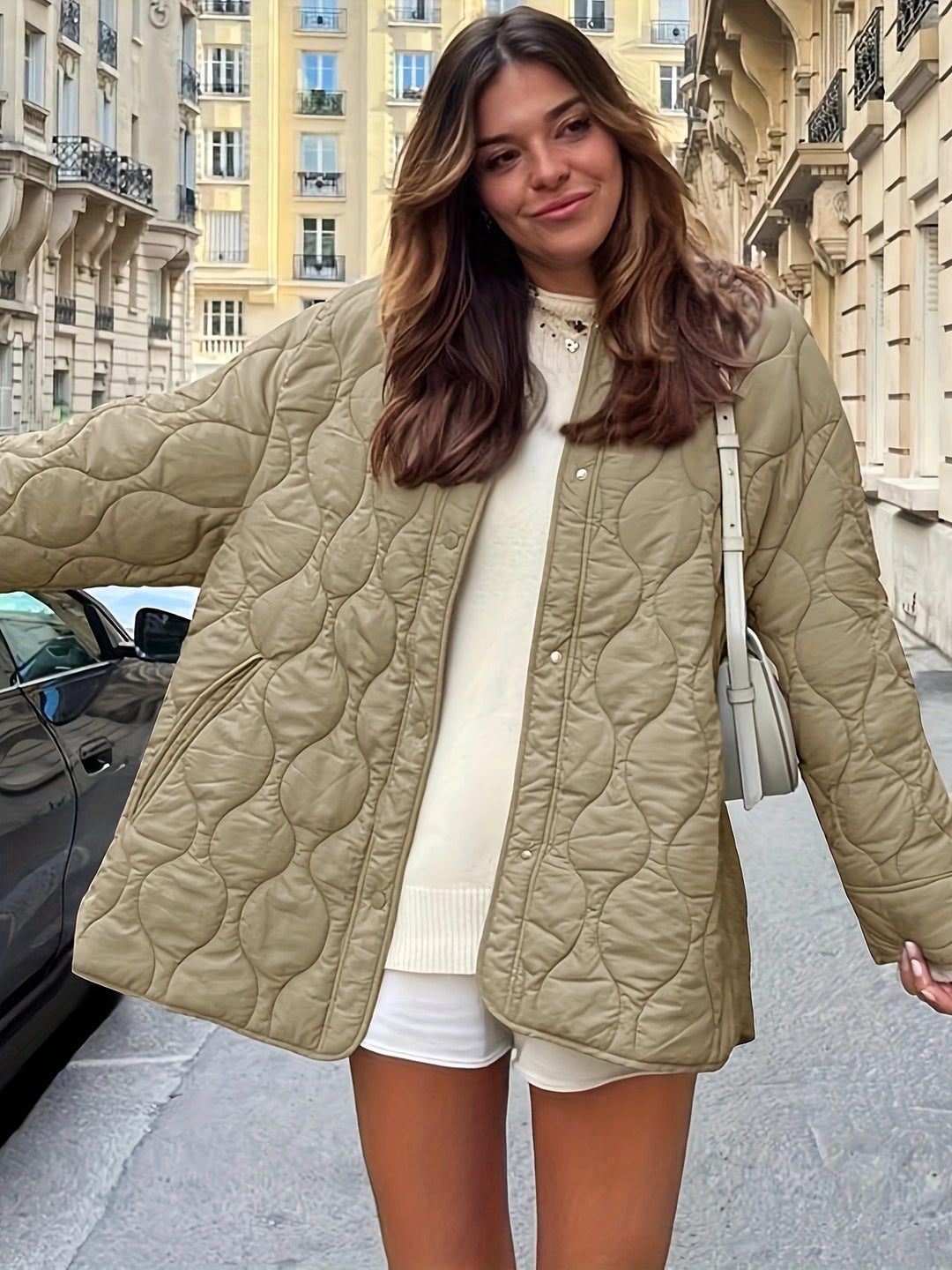 Ladies quilted transition jacket with loose fit and practical pockets Amarae