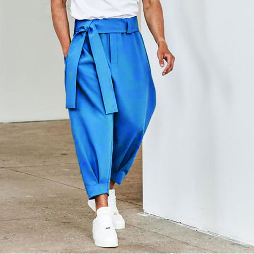Amarae elegant leisure pants for men with tie belt and wide cut